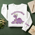 Mamasaurus Purple Dino and Baby Custom Name embroidered sweatshirt — front view