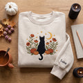 Black Cat Pumpkin Moon Custom Pet Name Sweatshirt embroidered sweatshirt — front view