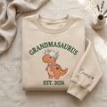 Grandmasaurus EST Year Custom Grandkid Name Floral Dino embroidered sweatshirt — front view