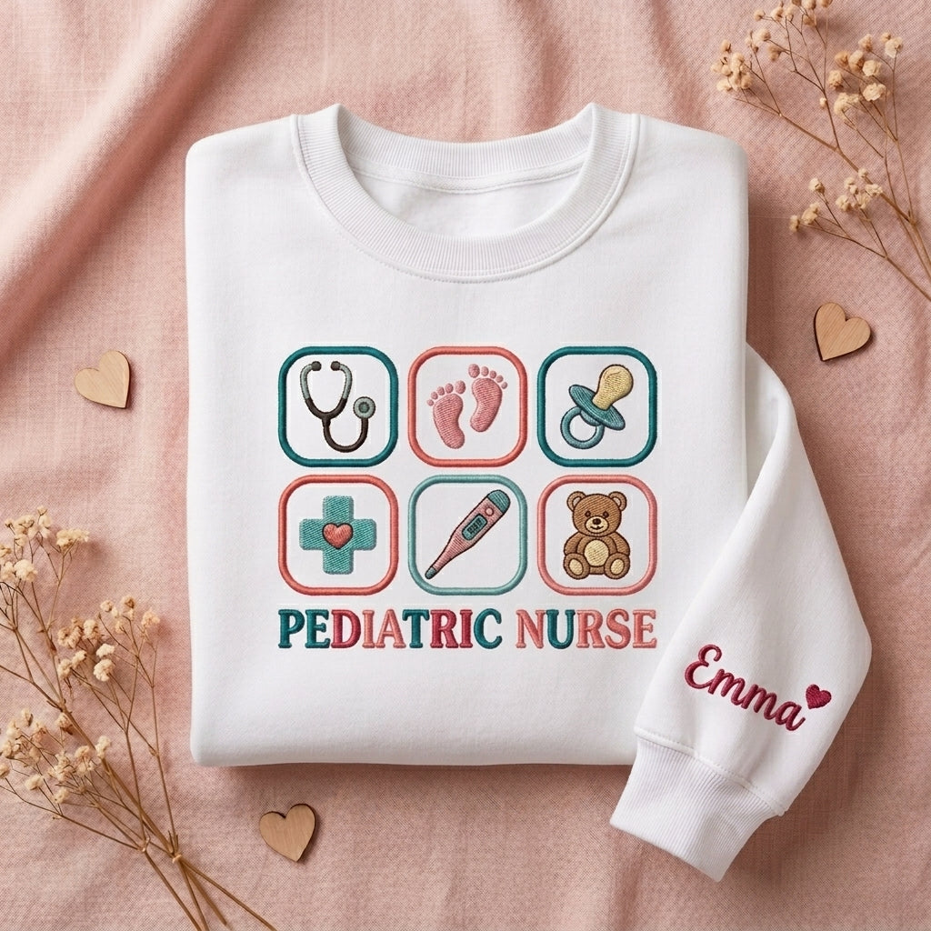 Pediatric Nurse Grid Custom Name embroidered sweatshirt — front view