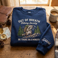 Personalized Out of Breath Raccoon Hiking Sweatshirt embroidered sweatshirt — front view