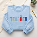 Personalized Teacher Colorful Letters Apple Leaf embroidered sweatshirt — front view