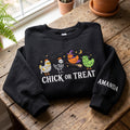 Personalized Chick or Treat Halloween Chickens embroidered sweatshirt — front view