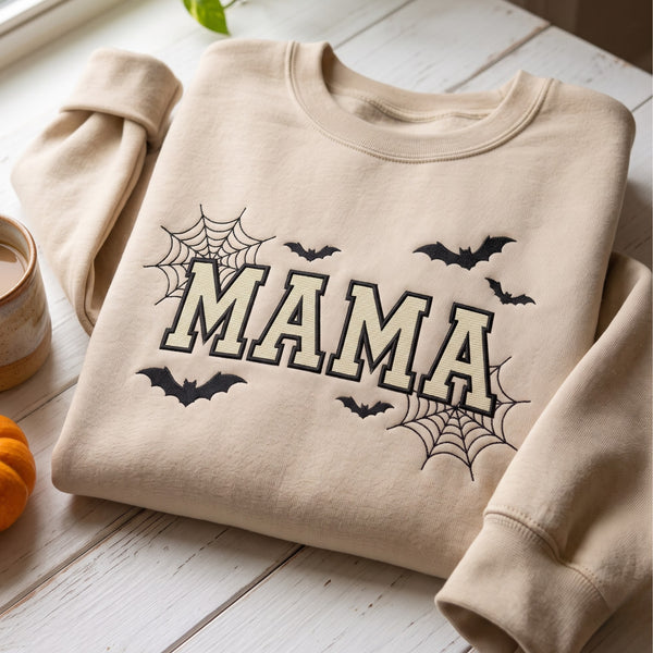Mama Halloween Bats Spider Web embroidered sweatshirt — front view