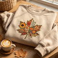 Autumn Maple Leaf Patchwork Harvest embroidered sweatshirt — front view