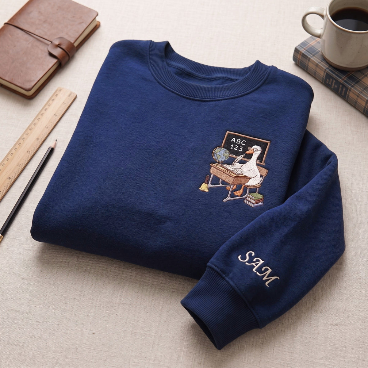 Personalized Classroom Goose Chalkboard embroidered sweatshirt — front view