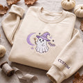 Personalized Witch Ghost Moon Wand embroidered sweatshirt — front view