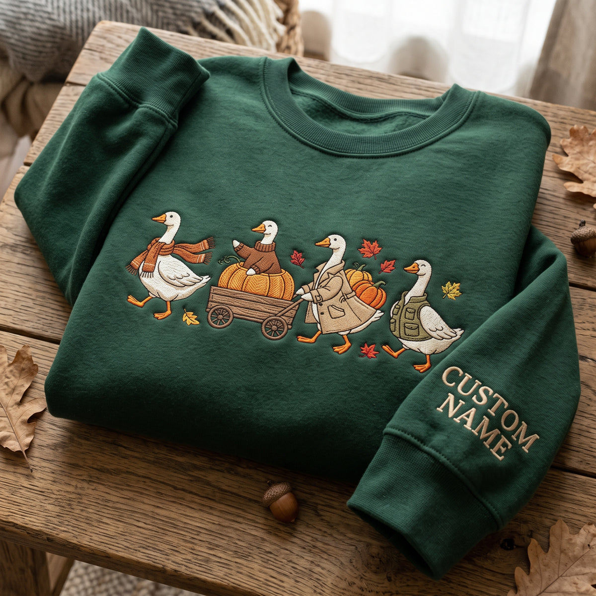 Personalized Fall Geese Pumpkin Wagon embroidered sweatshirt — front view
