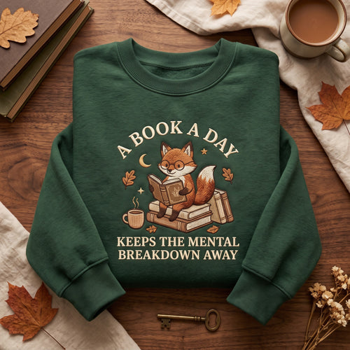A Book a Day Keeps Mental Breakdowns Away Sweatshirt embroidered sweatshirt — front view