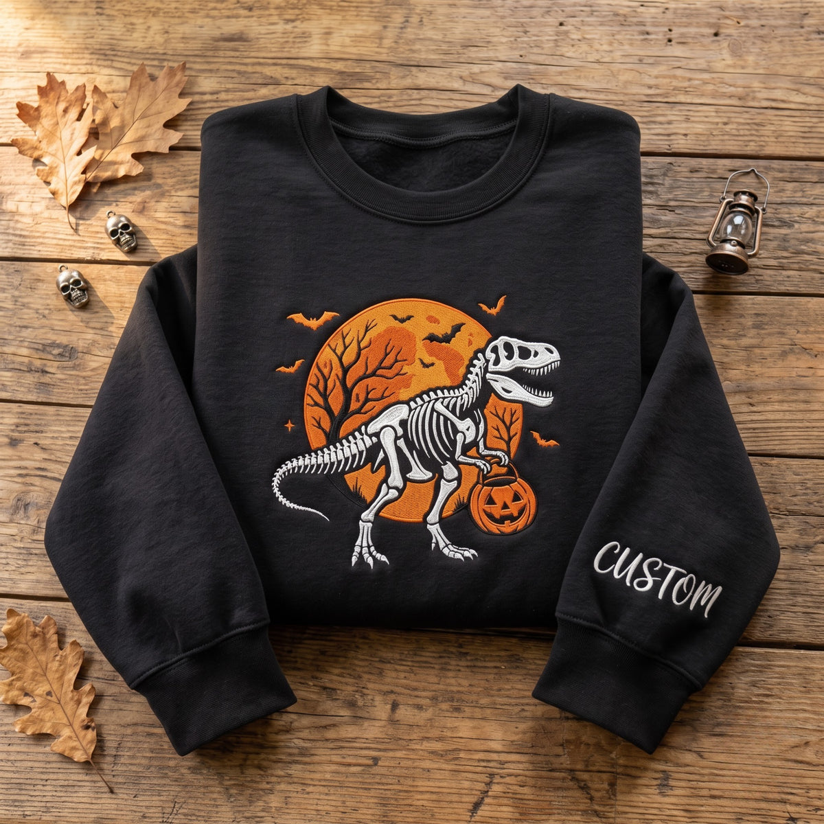 Personalized Dinosaur Pumpkin Halloween embroidered sweatshirt — front view