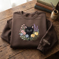 Personalized Black Kitten Wildflowers embroidered sweatshirt — front view
