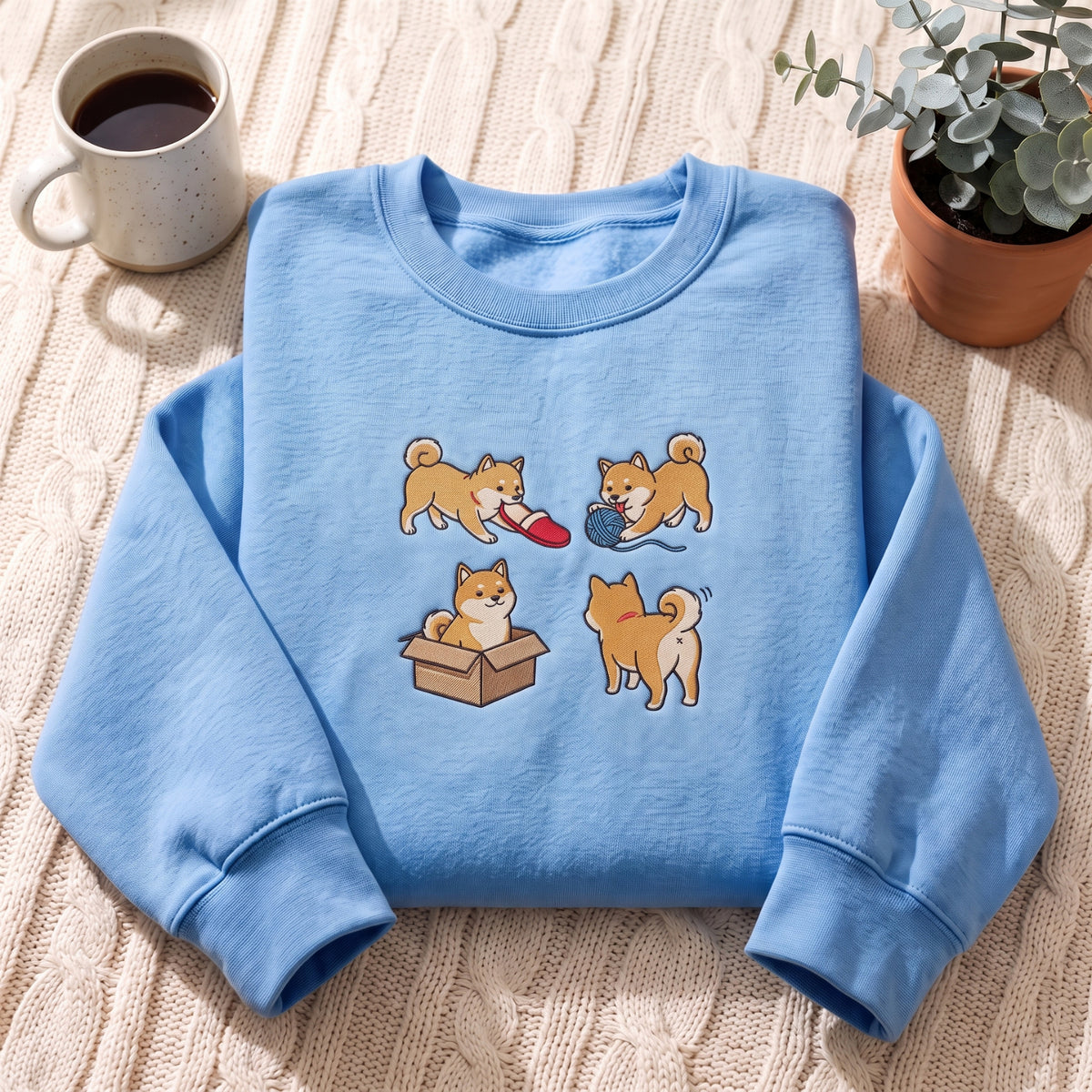 Personalized Shiba Inu Playful Poses embroidered sweatshirt — front view