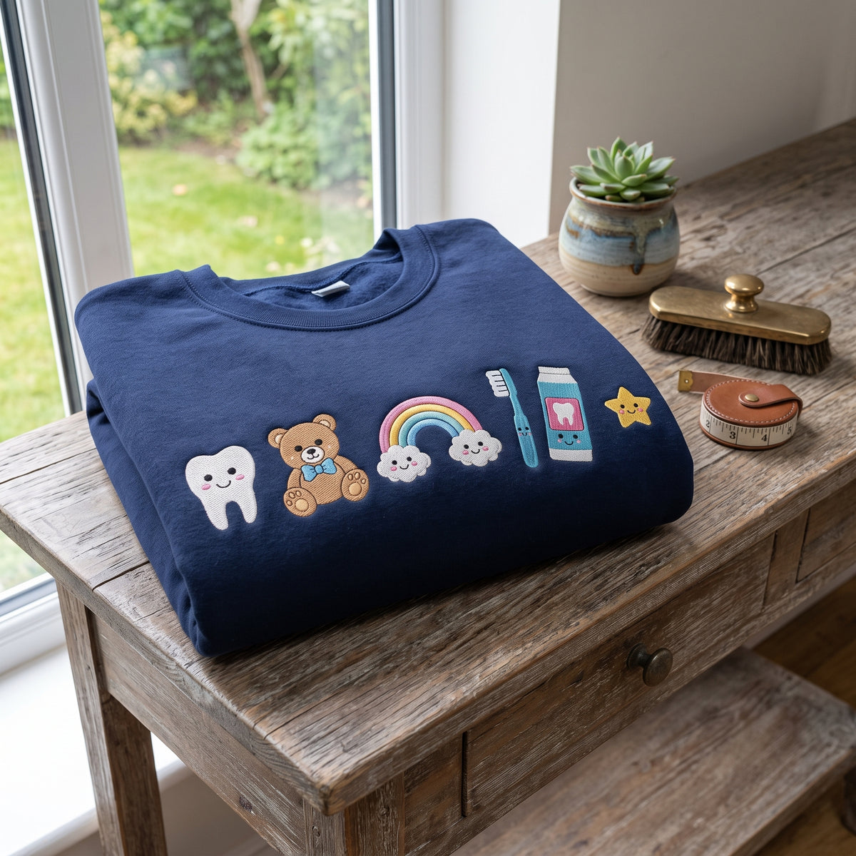 Pediatric Dentist Tooth Teddy Rainbow Toothbrush embroidered sweatshirt — front view