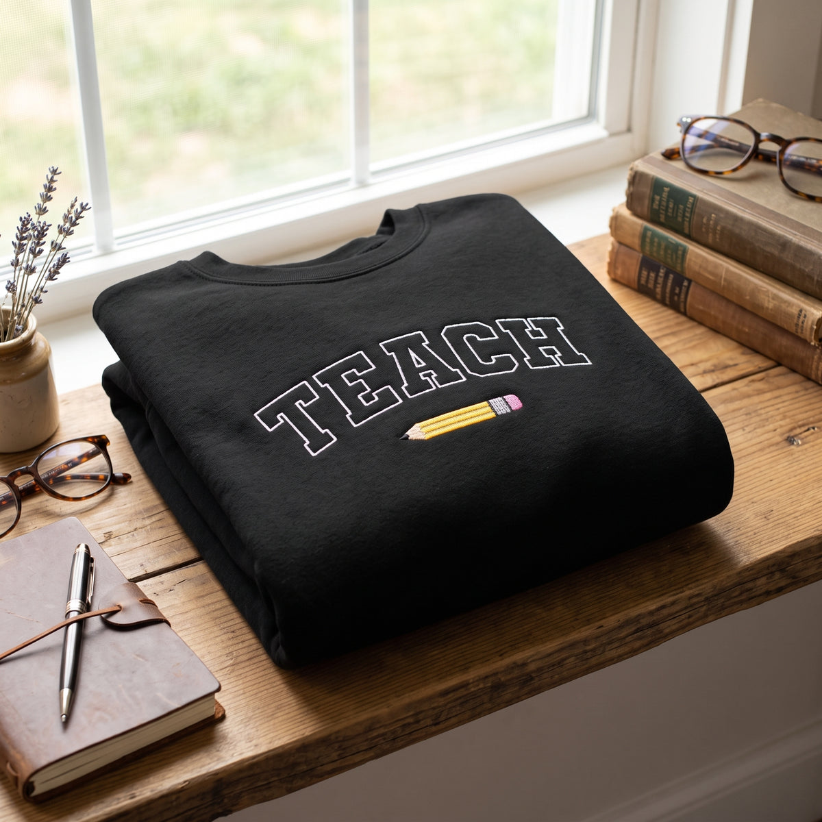 Teach Collegiate Varsity Pencil embroidered sweatshirt — front view