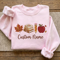 Personalized Teacher Name Fall Maple Leaf Books Pencil Apple embroidered sweatshirt — front view