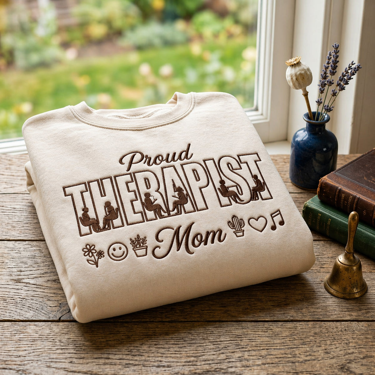 Proud Therapist Mom Session Silhouette Letters embroidered sweatshirt — front view