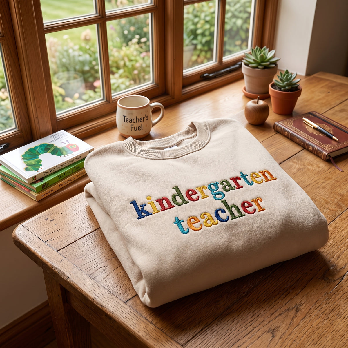Kindergarten Teacher Colorful Letters embroidered sweatshirt — front view
