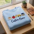 Personalized Elementary Teacher Name Apple School Bus Coffee embroidered sweatshirt — front view