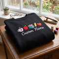 Personalized Teacher Name Coffee Apple Books Pencil Heart embroidered sweatshirt — front view