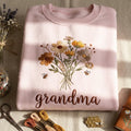 Grandma Wildflower Bouquet Honey Bees embroidered sweatshirt — front view