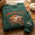 Pumpkin Patch Wooden Wheelbarrow Five Pumpkins embroidered sweatshirt — front view