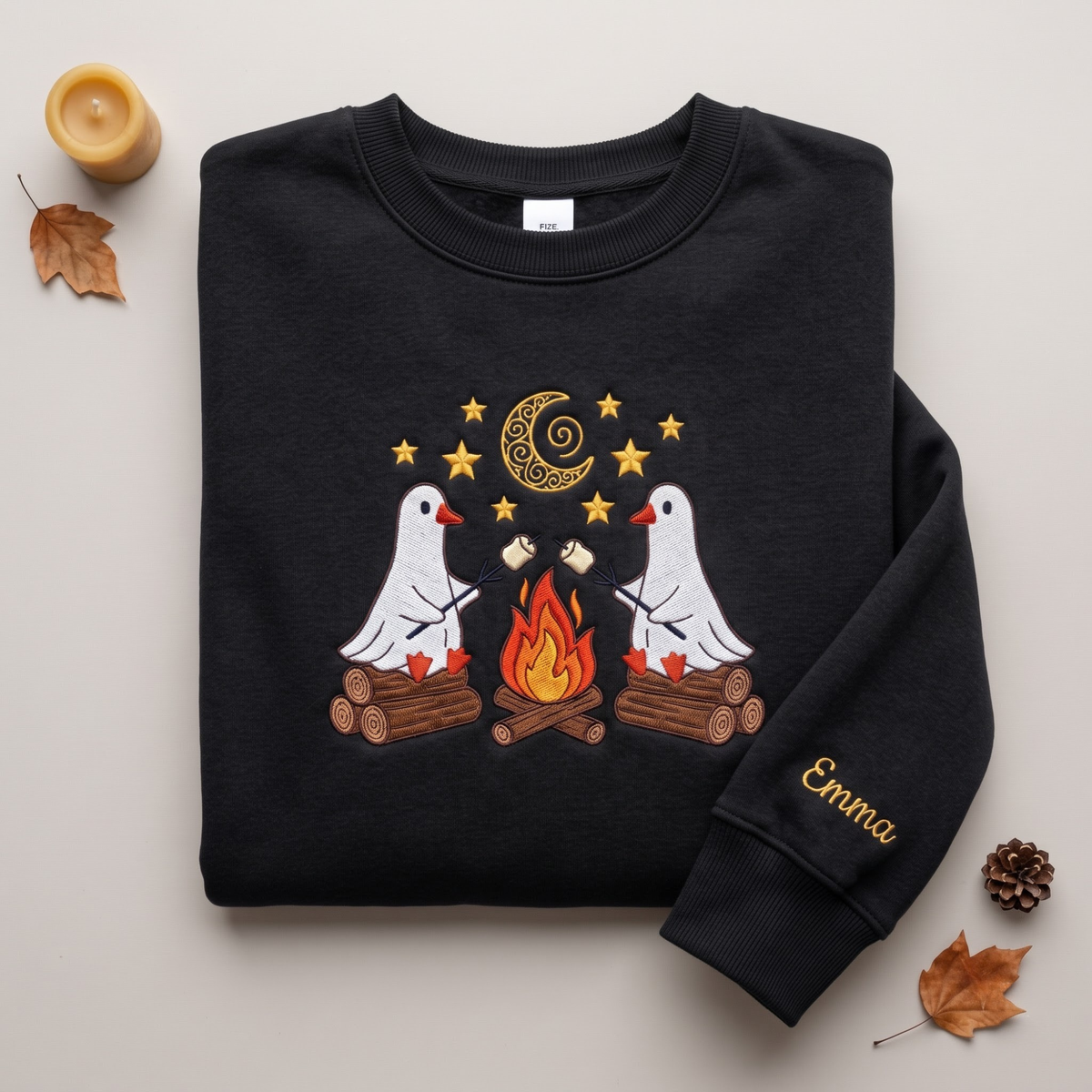 Personalized Halloween Ghost Goose Campfire embroidered sweatshirt — front view