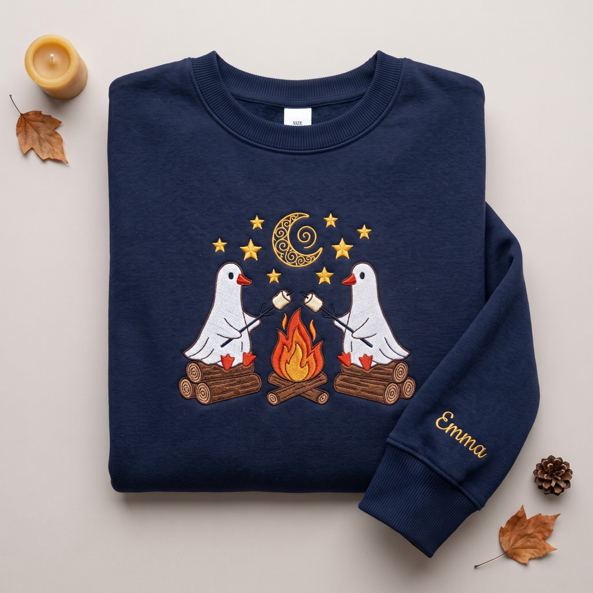 Personalized Halloween Ghost Goose Campfire embroidered sweatshirt — chest embroidery