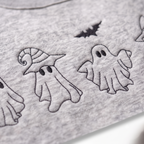 Halloween Four Ghosts Witch Hat Bats Minimalist Outline embroidered sweatshirt — front view