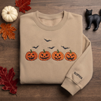 Personalized Halloween Jack O Lantern Four Pumpkins Bats embroidered sweatshirt — front view