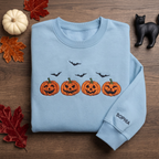 Personalized Halloween Jack O Lantern Four Pumpkins Bats embroidered sweatshirt — front view