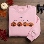 Personalized Halloween Jack O Lantern Four Pumpkins Bats embroidered sweatshirt — front view