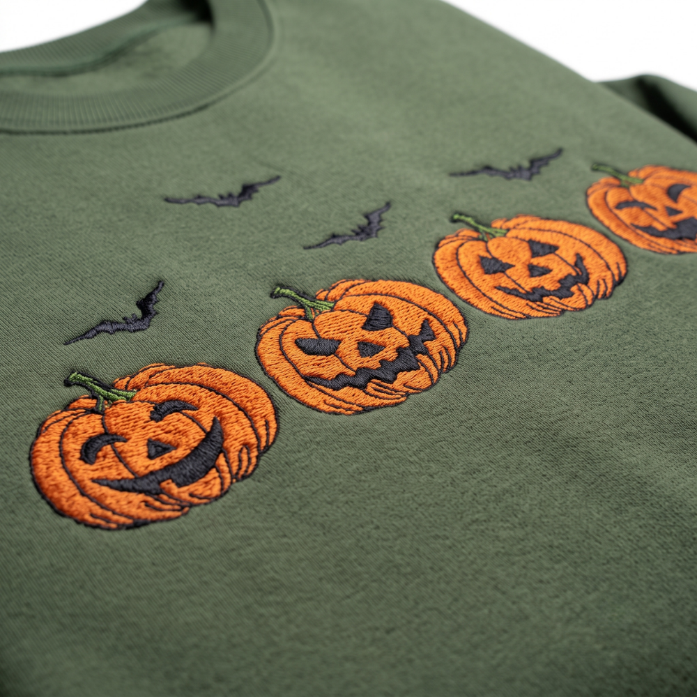 Personalized Halloween Jack O Lantern Four Pumpkins Bats embroidered sweatshirt — front view