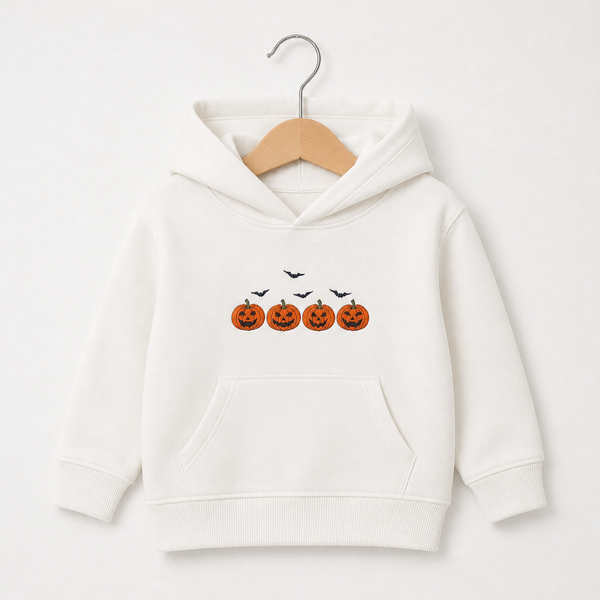 Personalized Halloween Jack O Lantern Four Pumpkins Bats Embroidered Youth Hoodie