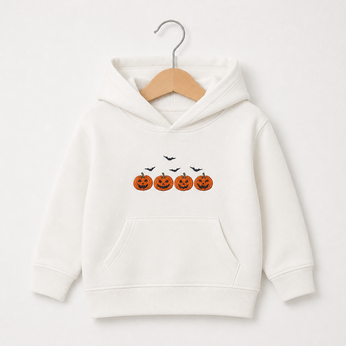 Personalized Halloween Jack O Lantern Four Pumpkins Bats Embroidered Youth Hoodie