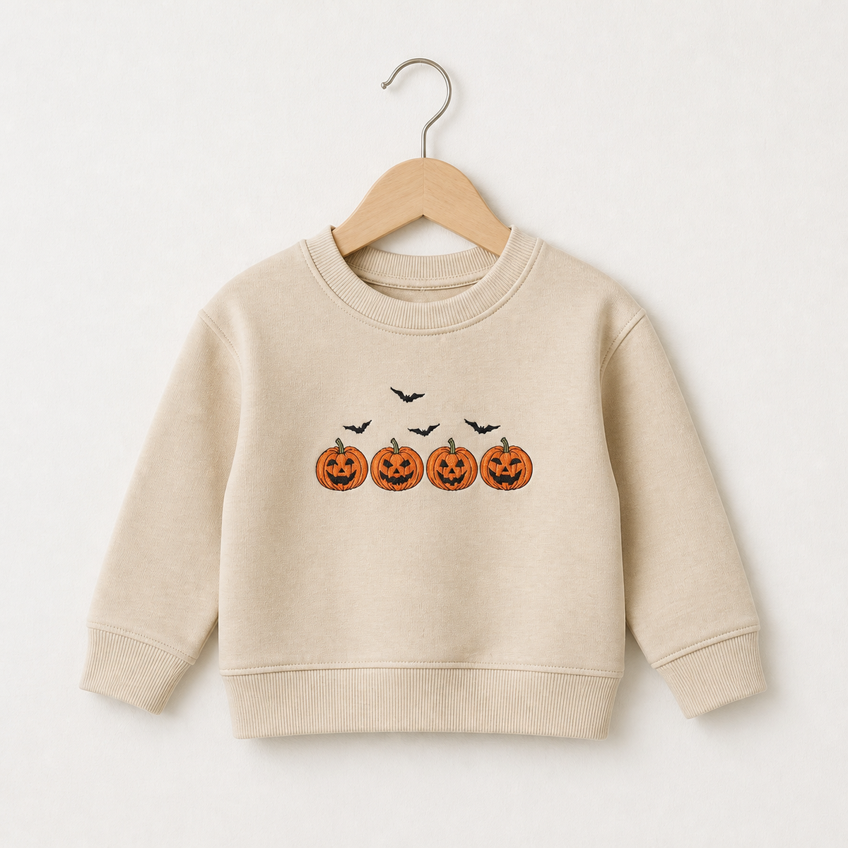 Personalized Halloween Jack O Lantern Four Pumpkins Bats Embroidered Youth Sweatshirt