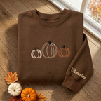 Personalized Fall Pumpkin Trio Minimalist Outline embroidered sweatshirt — front view