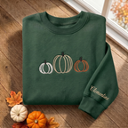 Personalized Fall Pumpkin Trio Minimalist Outline embroidered sweatshirt — front view