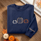 Personalized Fall Pumpkin Trio Minimalist Outline embroidered sweatshirt — front view
