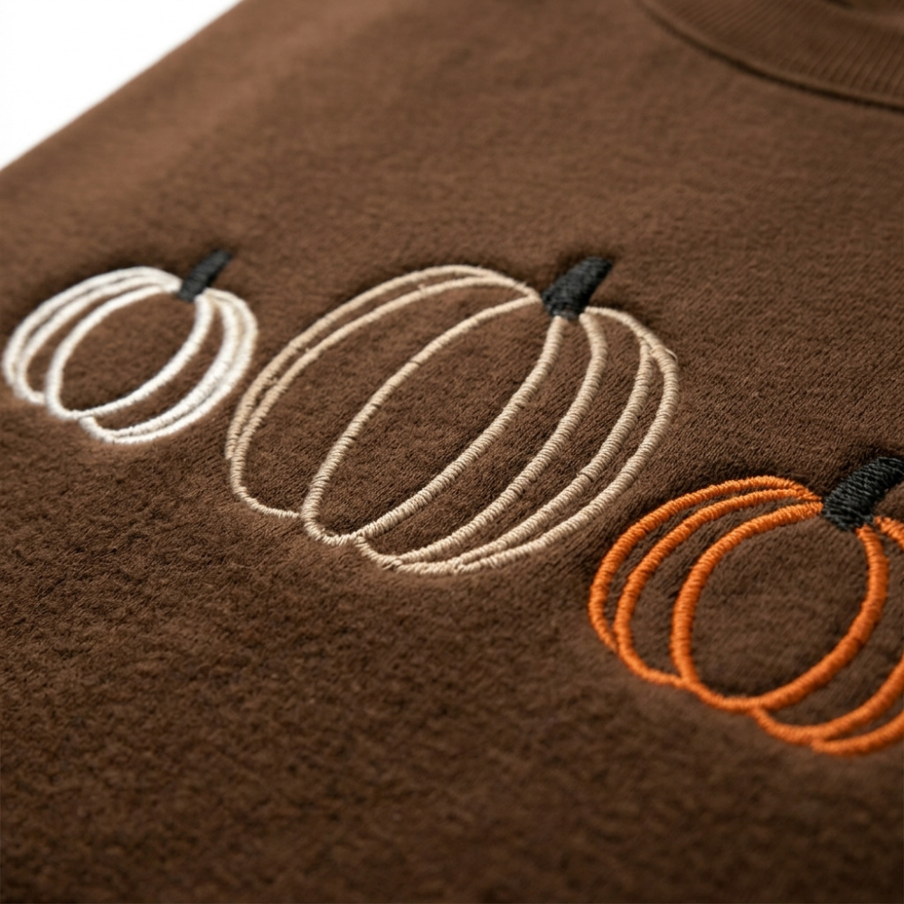 Personalized Fall Pumpkin Trio Minimalist Outline embroidered sweatshirt — front view