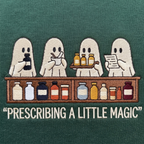 Personalized Pharmacist Halloween Ghosts Prescribing a Little Magic embroidered sweatshirt — front view