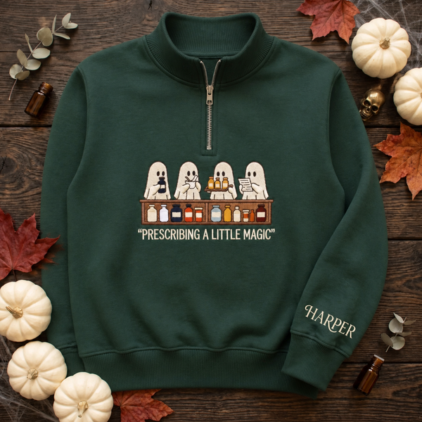 Personalized Pharmacist Halloween Ghosts Prescribing a Little Magic Embroidered Quarter-Zip