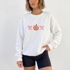Personalized Fall Pumpkin Pink Coquette Bows Minimalist embroidered sweatshirt — front view