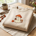 Cute Ghost Mushroom Cap Holding Acorn Autumn embroidered sweatshirt — front view