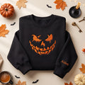 Personalized Halloween Jack-O-Lantern Scary Face Sleeve Name embroidered sweatshirt — front view