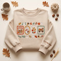 Personalized Autumn Harvest Bunny Market Wagon Four Frames Floral Sleeve Name embroidered sweatshirt — front view
