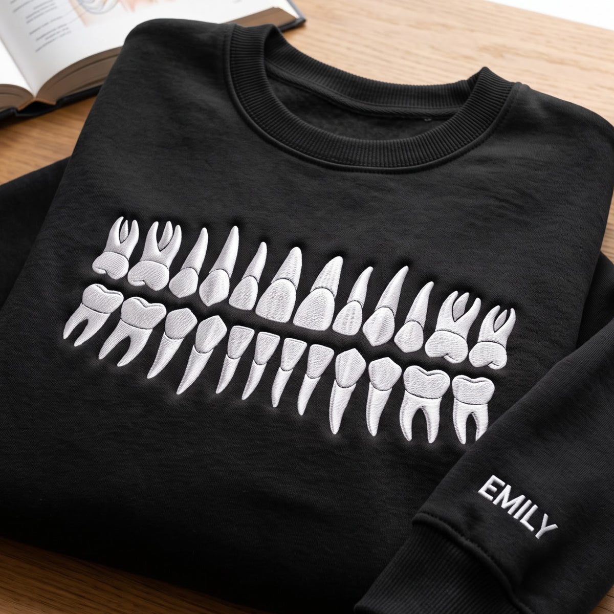 Personalized Dental Anatomy Full Mouth X-Ray Teeth Chart Dentist embroidered sweatshirt — front view