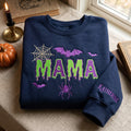 Personalized Halloween Spooky Mama Drip Letters Bats Spider Web embroidered sweatshirt — front view