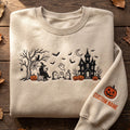 Personalized Halloween Witch Haunted House Ghost Pumpkin Spooky Scene embroidered sweatshirt — front view