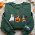 Personalized Halloween German Shepherd Ghost Pumpkin Bat Wings Trio embroidered sweatshirt — front view