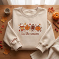 Personalized Tis the Season Fall Pumpkin Spice Latte Maple Leaf Football Kawaii embroidered sweatshirt — front view